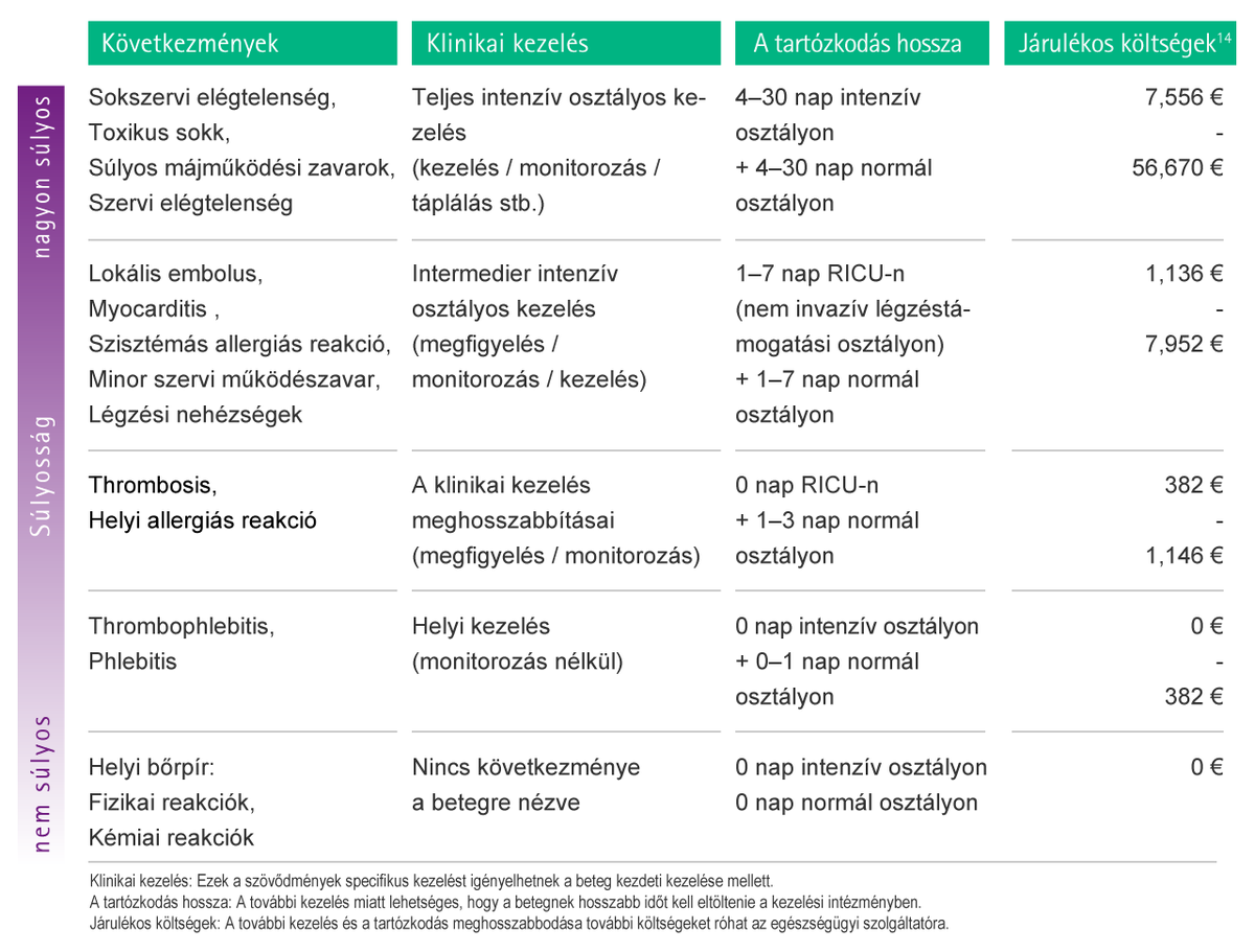 Table with estimations of possible additional costs as a consequence of selected example complications caused by drug incompatibility.